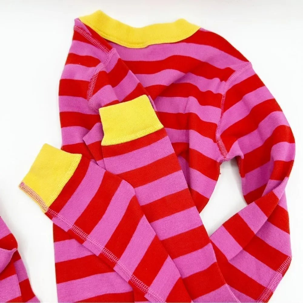 Hanna Andersson Striped Long John Pajama‎ Set in  Pink/Red Organic Cotton Sz 10